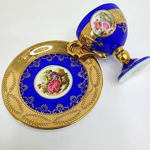VTG Royal Vienna Espresso Pedestal Cup&Saucer Cobalt Blue/24K Gold